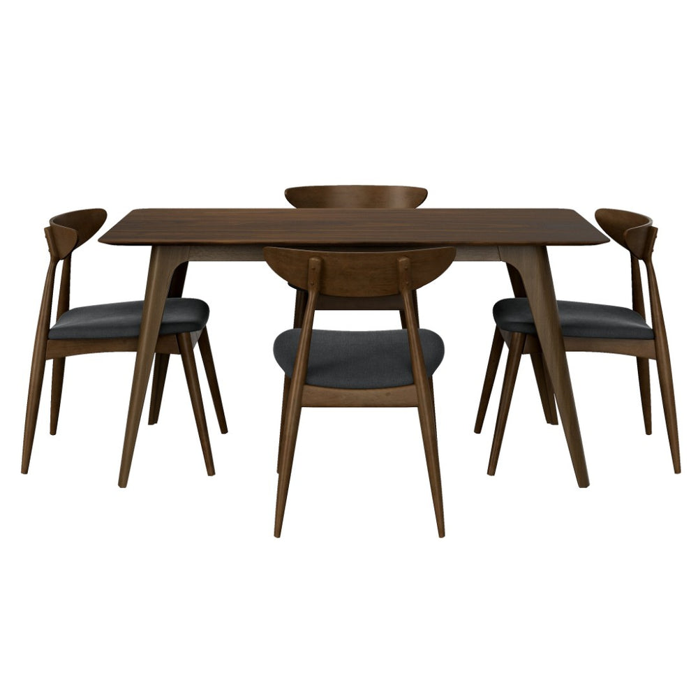 English Elm 5-piece Mid-century Rubberwood Dining Set with Upholstered Chairs for Small Spaces Charcoal,Walnut N759S003011F