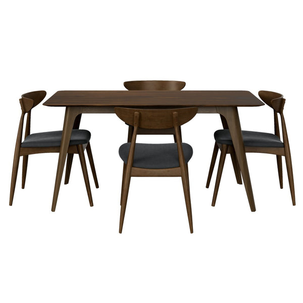 English Elm 5-piece Mid-century Rubberwood Dining Set with Upholstered Chairs for Small Spaces Charcoal,Walnut N759S003011F