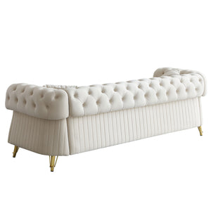 English Elm 89''W Chesterfield Modern Tufted Velvet Sofa with Pocket Springs, Gold Trim & Removable Cushions Beige W579S00037