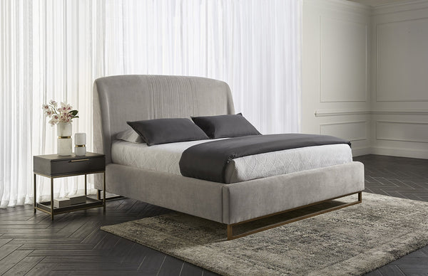 Sunpan Nevin Platform Bed - Modern Comfort with Elegant Ruching and Antique Brass Legs for Stylish Spaces King