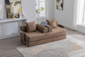 English Elm UNITED modular foldable sofa with metal frame, corduroy upholstery, side pocket & quick assembly convenience Brown W1568P375636