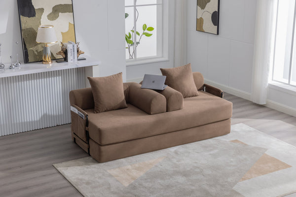 English Elm UNITED modular foldable sofa with metal frame, corduroy upholstery, side pocket & quick assembly convenience Brown W1568P375636