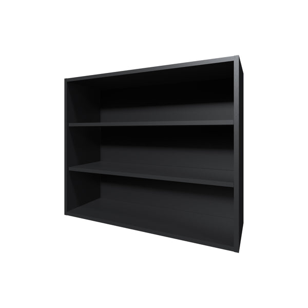 English Elm Chinle Minimalist Wall Cabinet with 3 Open Melamine Shelves for Kitchen Organization and Display Black 37 L x 30.8 W x 3.5 H B128P244992