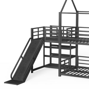 English Elm Twin House Bunk Bed with Slide Storage Stairs and Safety Rails for Kids Rooms W1580S00648