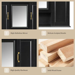 English Elm 36'' Mirror Cabinet with 3 Doors — Wall-Mounted Bathroom Storage Unit, MDF & Pine, Spacious Shelves Black N725P346902B