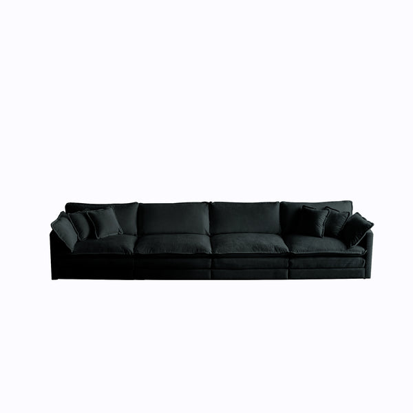English Elm Comfort U Shaped Couch with Modular Reversible Chaise, Chenille Upholstery, Plush Foam Seating & Ottomans for Spacious Living Rooms Black W714S00634