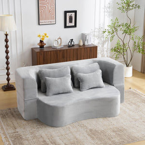 English Elm Queen Plush Floor Sofa Futon with 4 Pillows — Modern Foam Folding Couch Mattress for Living Room Guest Bedroom LIGHT GREY W3612P336072