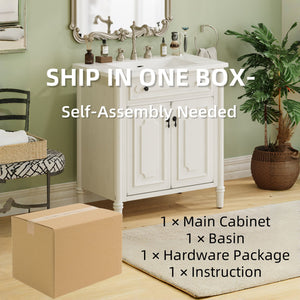 English Elm Christopher Knight Home® - 30 Inches Vintage Bathroom Vanity With Sink, Rustic Faux Aged Finish, Soft Close Doors & Storage Shelf N817P299472W