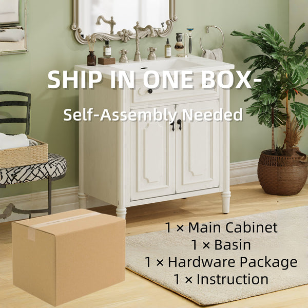 English Elm Christopher Knight Home® - 30 Inches Vintage Bathroom Vanity With Sink, Rustic Faux Aged Finish, Soft Close Doors & Storage Shelf N817P299472W