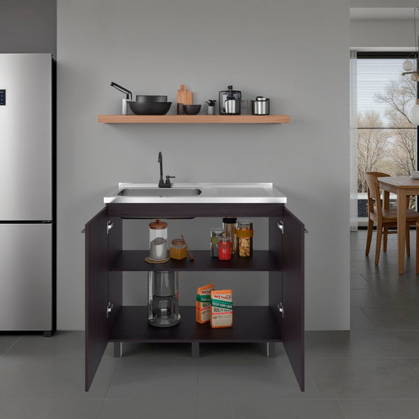 English Elm Napoles Freestanding Stainless Steel Utility Sink with Deep Basin for Laundry Rooms Black + Dark Walnut B200S00455