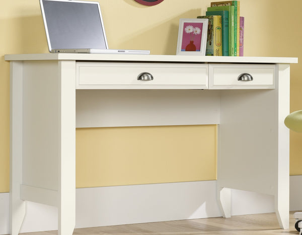 English Elm Computer Desk with Flip-Down Panel and Slide-Out Keyboard Tray, Built-In CPU Storage, Compact Durable Design White B356P367944
