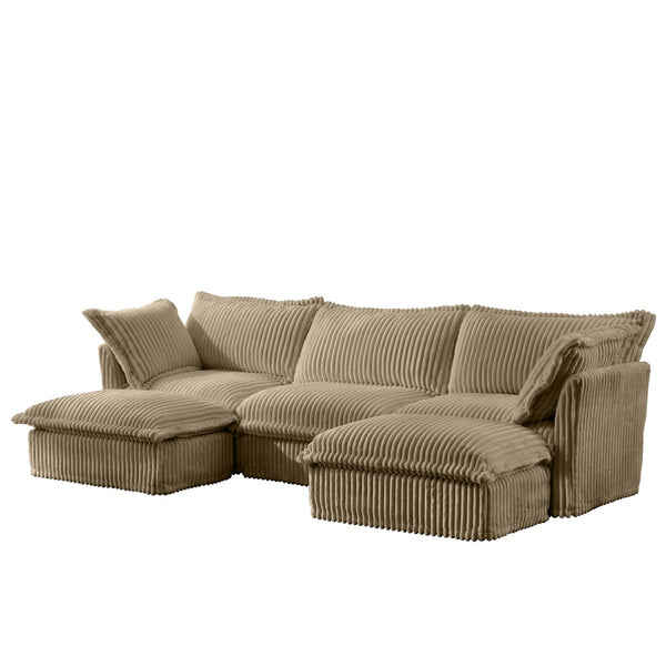 English Elm Slipcovered Modular Deep Seat Sofa - Cozy Corduroy Couch With French Edges & Washable Covers, Camel W3041S00068-GIGA