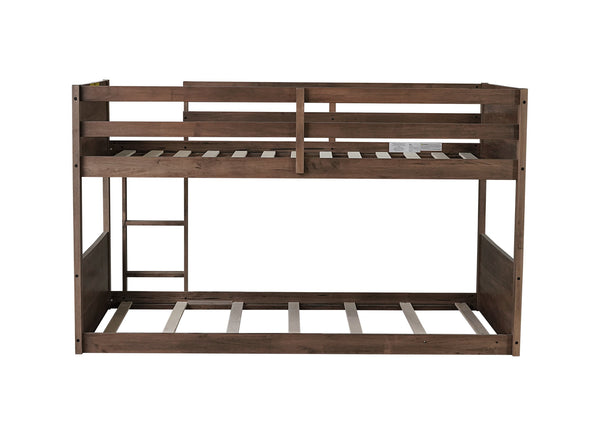 English Elm Twin Twin over Twin Floor Bunk Bed with Rustic Panel Headboards, Solid Rubberwood Frame, Space-Saving Design Antique Dark Oak W504P263818