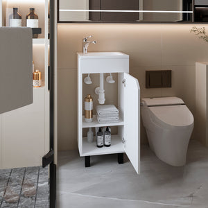 English Elm FM Modern Floating Bathroom Vanity with Integrated Sink and Soft-Close Door for Sleek Storage White 33.9 L x 18.9 W x 11 H B128P293881