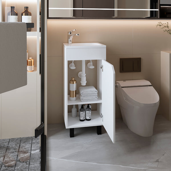 English Elm FM Modern Floating Bathroom Vanity with Integrated Sink and Soft-Close Door for Sleek Storage White 33.9 L x 18.9 W x 11 H B128P293881