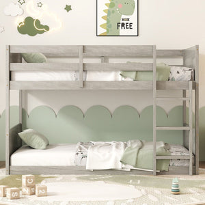 English Elm Twin Twin over Twin Floor Bunk Bed with Rustic Panel Headboards, Solid Rubberwood Frame, Space-Saving Design Antique White W504P263832