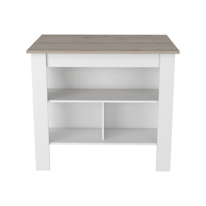 English Elm Cala Kitchen island with wide prep top, stool-friendly legroom and three open shelves for storage and organization Multicolor 44.5 L x 31.5 W x 4.7 H B20092013