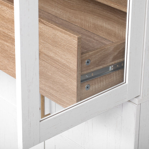 English Elm K&K Arched 71" Kitchen Pantry Cabinet with Glass Doors, Brass Handles, Adjustable Shelves & Drawer White N707P288969W