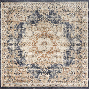 Unique Loom Chateau Roosevelt Machine Made Border Rug Dark Blue, Beige/Brown/Ivory 7' 1" x 7' 1"