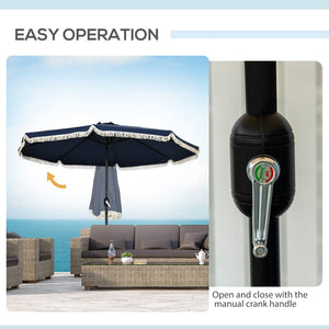 English Elm Outsunny 9ft Ruffled Fringe Patio Umbrella Vented Canopy Crank Tilt Resort Style W2225P200479