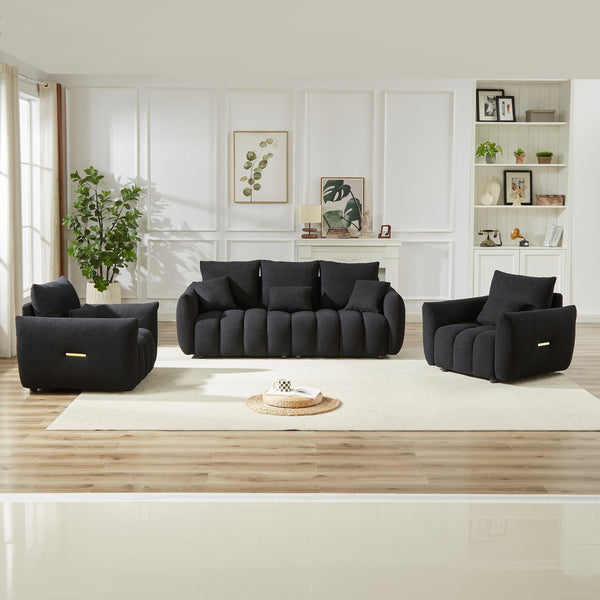 English Elm 3 Seater Teddy Sofa Combo – Modern Living Room Set With 5 Cushions, Wooden Frame & Cozy Comfort W1193S00170