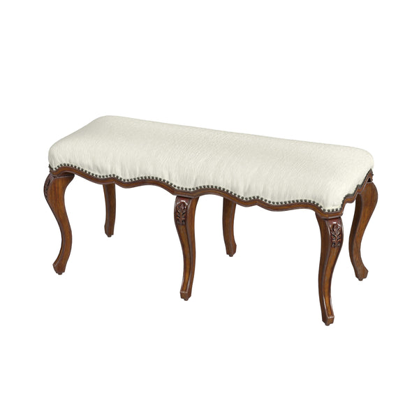 Butler Specialty Michelline Elegant Upholstered Accent Bench With Carved Legs And Antique Brass Nail Heads For Home Decor Medium Brown Rubberwood Solids,Mdf,Urethane Foam,Cotton 2902011-butler
