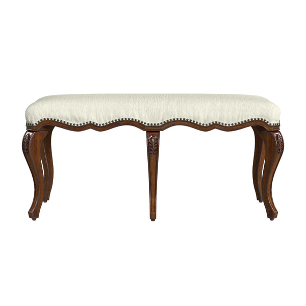 Butler Specialty Michelline Elegant Upholstered Accent Bench With Carved Legs And Antique Brass Nail Heads For Home Decor Medium Brown Rubberwood Solids,Mdf,Urethane Foam,Cotton 2902011-butler
