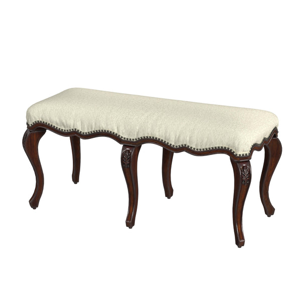 Butler Specialty Michelline Elegant Upholstered Accent Bench With Carved Legs And Antique Brass Nail Heads For Home Decor Dark Brown Rubberwood Solids,Mdf,Urethane Foam,Cotton 2902024-butler