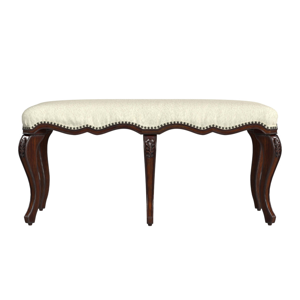 Butler Specialty Michelline Elegant Upholstered Accent Bench With Carved Legs And Antique Brass Nail Heads For Home Decor Dark Brown Rubberwood Solids,Mdf,Urethane Foam,Cotton 2902024-butler