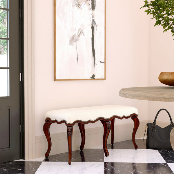 Butler Specialty Michelline Elegant Upholstered Accent Bench With Carved Legs And Antique Brass Nail Heads For Home Decor Dark Brown Rubberwood Solids,Mdf,Urethane Foam,Cotton 2902024-butler