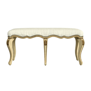 Butler Specialty Michelline Elegant Upholstered Accent Bench With Carved Legs And Antique Brass Nail Heads For Home Decor Beige Rubberwood Solids,Mdf,Urethane Foam,Cotton 2902424-butler