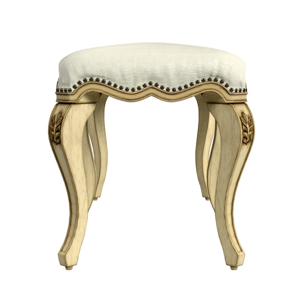 Butler Specialty Michelline Elegant Upholstered Accent Bench With Carved Legs And Antique Brass Nail Heads For Home Decor Beige Rubberwood Solids,Mdf,Urethane Foam,Cotton 2902424-butler