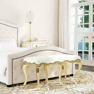 Butler Specialty Michelline Elegant Upholstered Accent Bench With Carved Legs And Antique Brass Nail Heads For Home Decor Beige Rubberwood Solids,Mdf,Urethane Foam,Cotton 2902424-butler