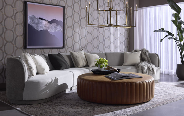 Sunpan Divano Ottoman - Luxurious Aged Cognac Leather With Unique Tufted Design For Timeless Elegance Brown Leather 111037