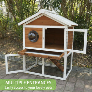 English Elm Three Story Solid Wood Outdoor Cat Villa with Balcony Weatherproof Feral Shelter W1431P284965