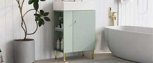 English Elm 21.6" Green Bathroom Vanity with Ceramic Sink, Left Side Storage, Gold Legs, Soft-Close, Modern Finish SV000007AAF