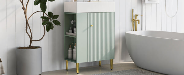 English Elm 21.6" Green Bathroom Vanity with Ceramic Sink, Left Side Storage, Gold Legs, Soft-Close, Modern Finish SV000007AAF