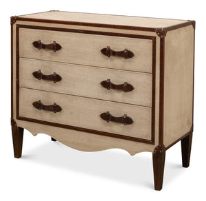 Sarreid French Art Deco Commode - Exquisite Natural Finish With Canvas, Leather, Wood, And Brass Accents Beige  29039