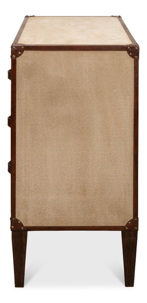 Sarreid French Art Deco Commode - Exquisite Natural Finish With Canvas, Leather, Wood, And Brass Accents Beige  29039