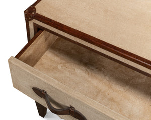 Sarreid French Art Deco Commode - Exquisite Natural Finish With Canvas, Leather, Wood, And Brass Accents Beige  29039