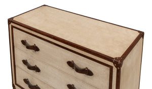 Sarreid French Art Deco Commode - Exquisite Natural Finish With Canvas, Leather, Wood, And Brass Accents Beige  29039