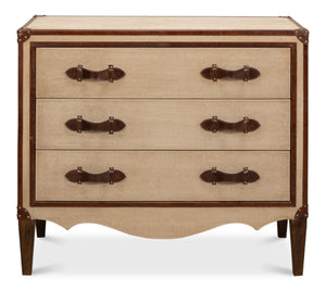 Sarreid French Art Deco Commode - Exquisite Natural Finish With Canvas, Leather, Wood, And Brass Accents Beige  29039