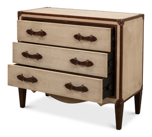 Sarreid French Art Deco Commode - Exquisite Natural Finish With Canvas, Leather, Wood, And Brass Accents Beige  29039