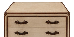 Sarreid French Art Deco Commode - Exquisite Natural Finish With Canvas, Leather, Wood, And Brass Accents Beige  29039