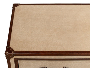 Sarreid French Art Deco Commode - Exquisite Natural Finish With Canvas, Leather, Wood, And Brass Accents Beige  29039