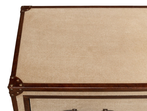 Sarreid French Art Deco Commode - Exquisite Natural Finish With Canvas, Leather, Wood, And Brass Accents Beige  29039