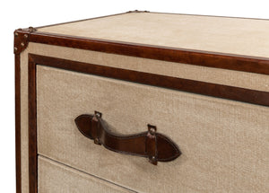 Sarreid French Art Deco Commode - Exquisite Natural Finish With Canvas, Leather, Wood, And Brass Accents Beige  29039