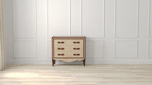 Sarreid French Art Deco Commode - Exquisite Natural Finish With Canvas, Leather, Wood, And Brass Accents Beige  29039