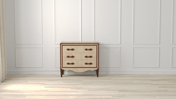 Sarreid French Art Deco Commode - Exquisite Natural Finish With Canvas, Leather, Wood, And Brass Accents Beige  29039