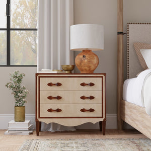 Sarreid French Art Deco Commode - Exquisite Natural Finish With Canvas, Leather, Wood, And Brass Accents Beige  29039